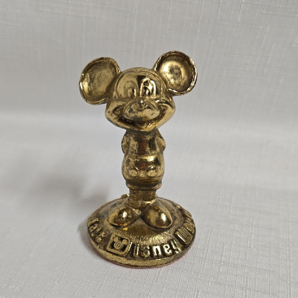 Vintage 1980s Mickey Mouse Walt Disney World Productions Gold Toned Paperweight
